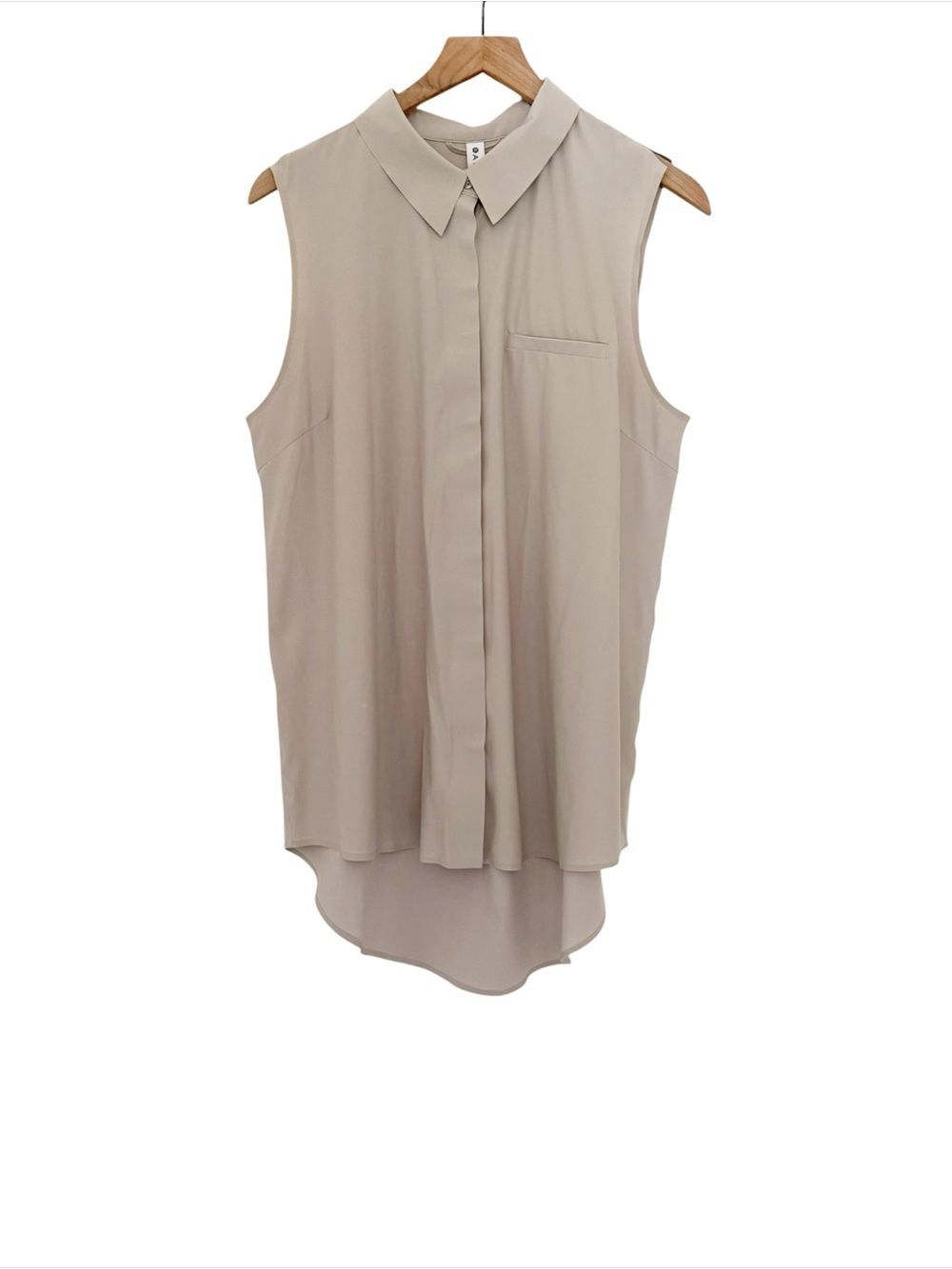 Athleta Tan Sleeveless High-Low Button-Up Tunic Top